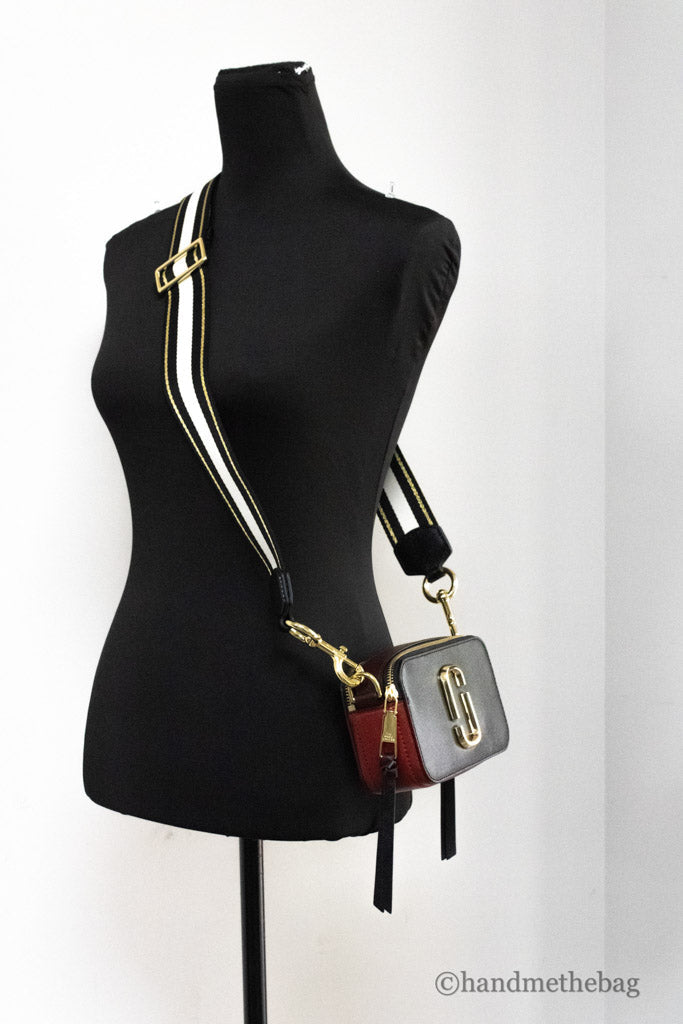 Marc Jacobs The Colorblock Snapshot Black Red Saffiano Leather Shoulder Handbag
