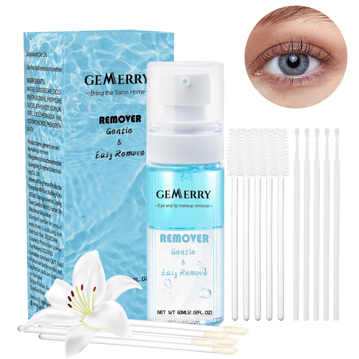 GEMERRY 60ML Lash Glue Remover for Clsuter Lashes Lash Bond and Seal Remover Eye Makeup Remover Lash Glue Remover for Eyelash Extensions Eye and Lip Makeup Remover Alcohol-free Fragrance-free