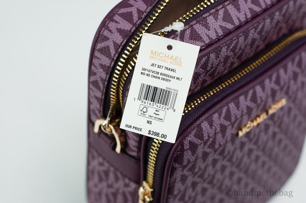 Michael Kors Medium Bordeaux Signature Leather North South Chain Crossbody Bag