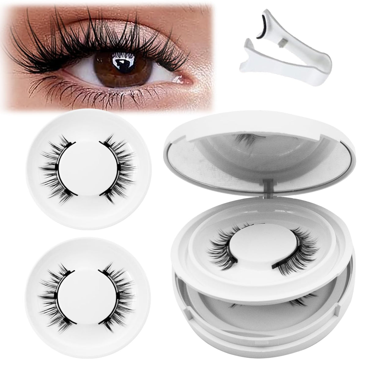 Krafty Magnetic EyelashesLefleek Magnetic LashesMagnetic Eyelashes with Applicator Reusable Magnetic Lashes without EyelinerMagnetic Eyelashes Natural Look No Glue or Liner Needed(Natural+Natural)