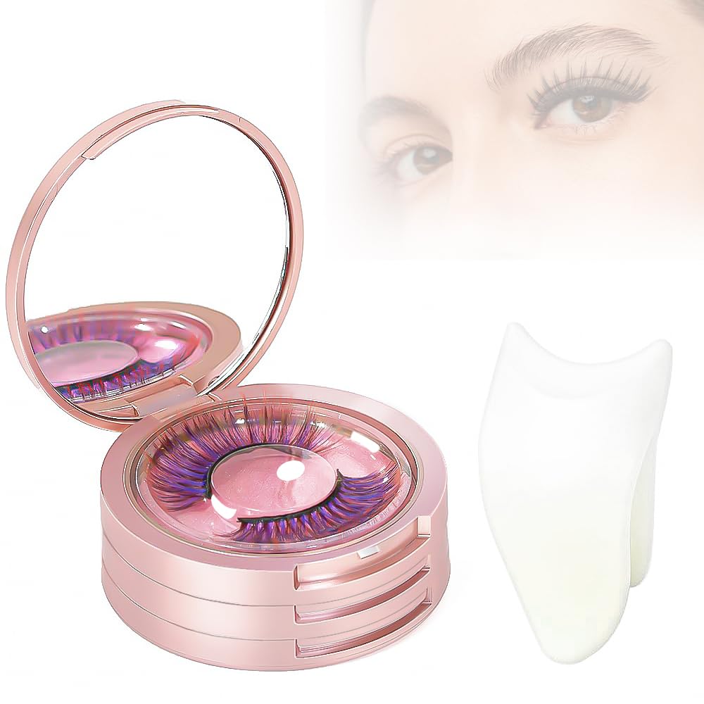3 Layers Eyelash Storege Box with Mirror Circle Eyelash Holder Case with Lashes Trays & New Lash Clip Applicator Eye Makeup Tool for Women Girls Travel Case Pink
