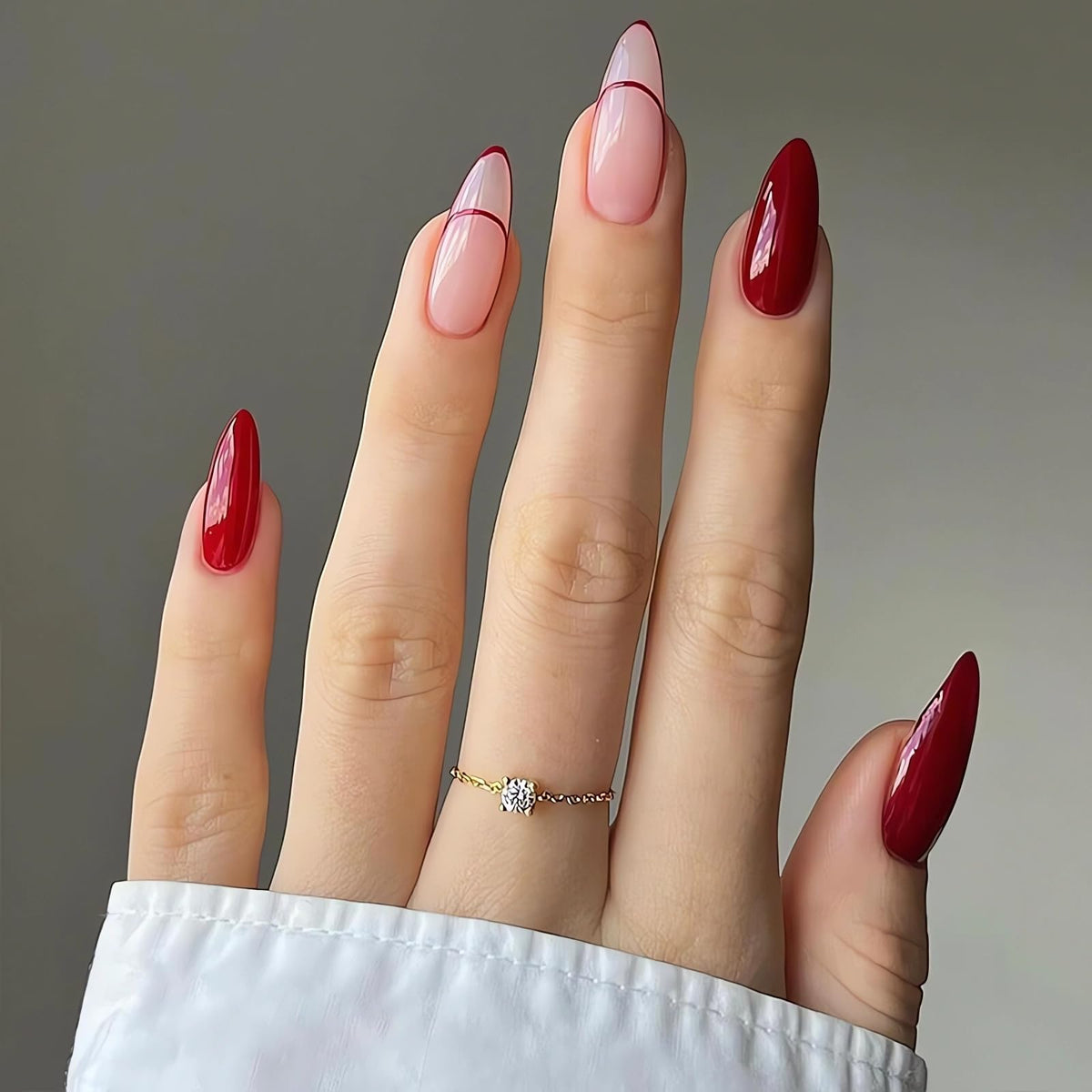 Red Almond Press on Nails Medium Length Fake Nails Glossy Winter Acrylic False Nails Retro Designs Autumn Winter Glue on Nails Medium Almond Stick on Nails for Women Girls Nail Art DIY