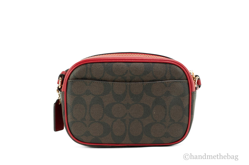 Coach Jamie Mini Brown Red Coated Canvas Camera Crossbody Handbag