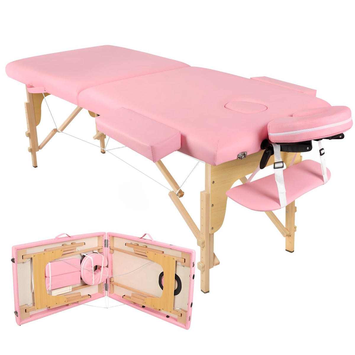 Higliocas Massage Table Portable Lash Bed: 2-Zone Wooden Massage Bed Foldable Esthetician Bed for Physical Therapy & Tattoo & Spa & Eyelash tech