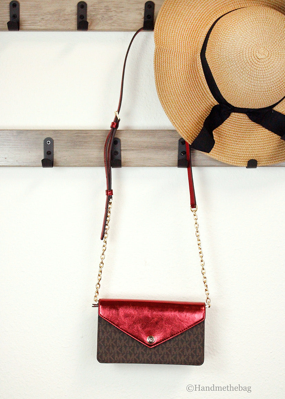 Michael Kors Jet Set Crimson Small Flap Clutch Crossbody Bag