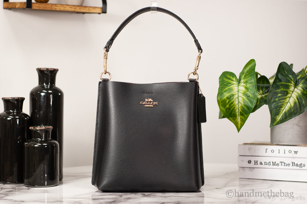 Coach (CA177) Mollie 22 Small Black Doublefaced Leather Bucket Crossbody Handbag