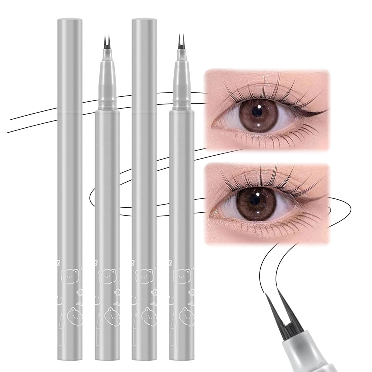 Jutqut 2PCS Double Tip Lower Eyelash Pencil Natural Lower Eyelashes Liquid Pen Waterproof Liquid Eyeliner 0.01 MM Double Tip Lower Lash Pen Smudge proof Long Wearing Ultra-Fine Tip(Brown+Black)