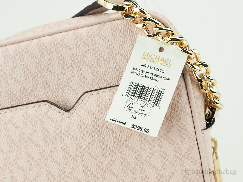 Michael Kors Jet Set Powder Blush Signature Flight Crossbody Handbag Purse Bag