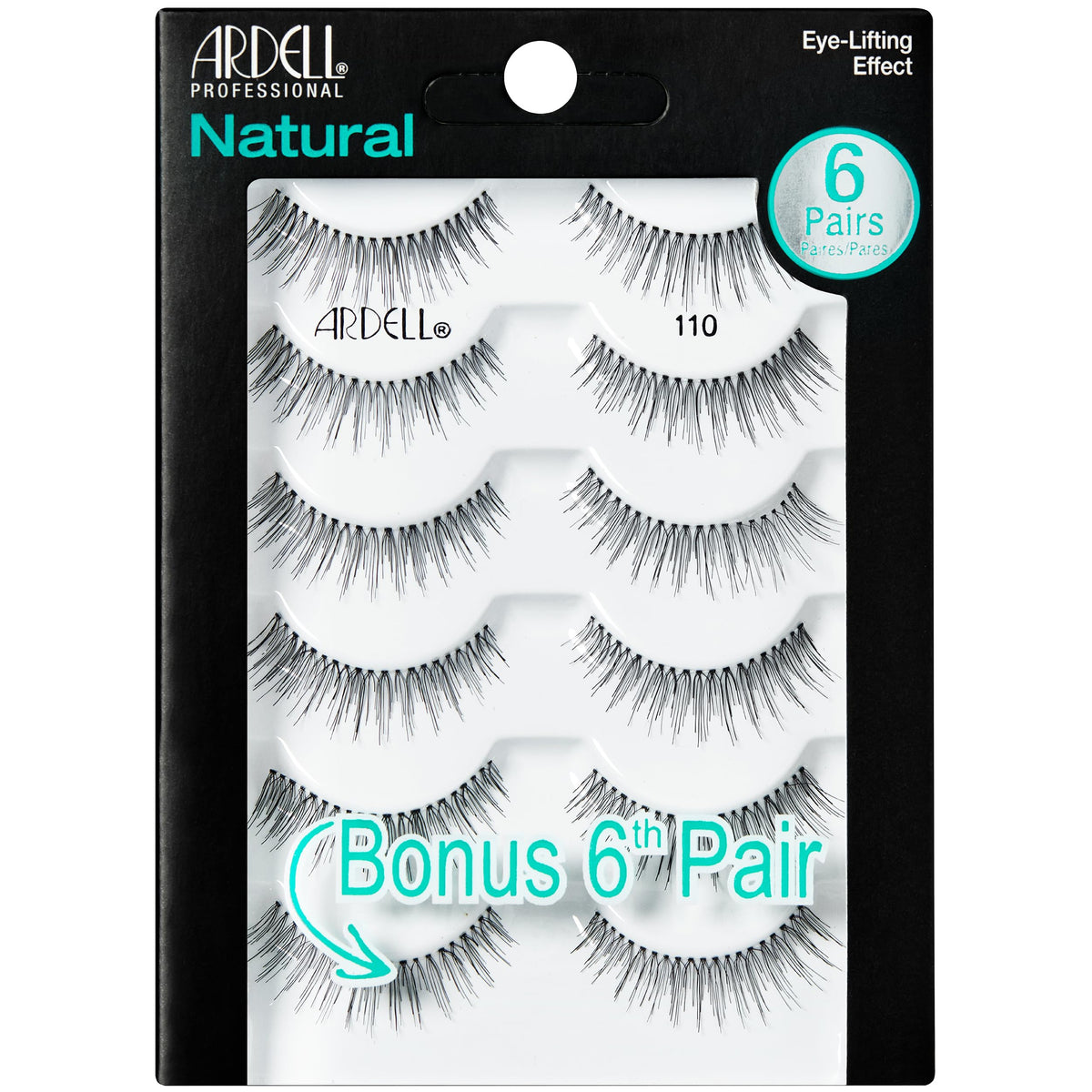 Ardell False Eyelashes Natural Lashes 110 - Lightweight Reusable Strip Lashes Eye-Lifting Effect 5 Pairs + Bonus Pair