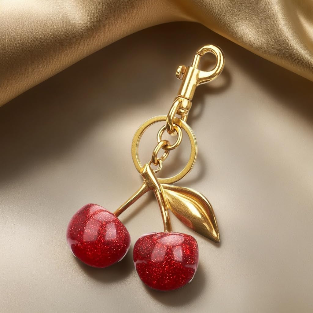 Cherry Bag Charm Purse Charms Keychain- Car Cherry Accessories Keychians Gifts for Women Mom Daughter Gifts Christmas Valentine Bag Accessory