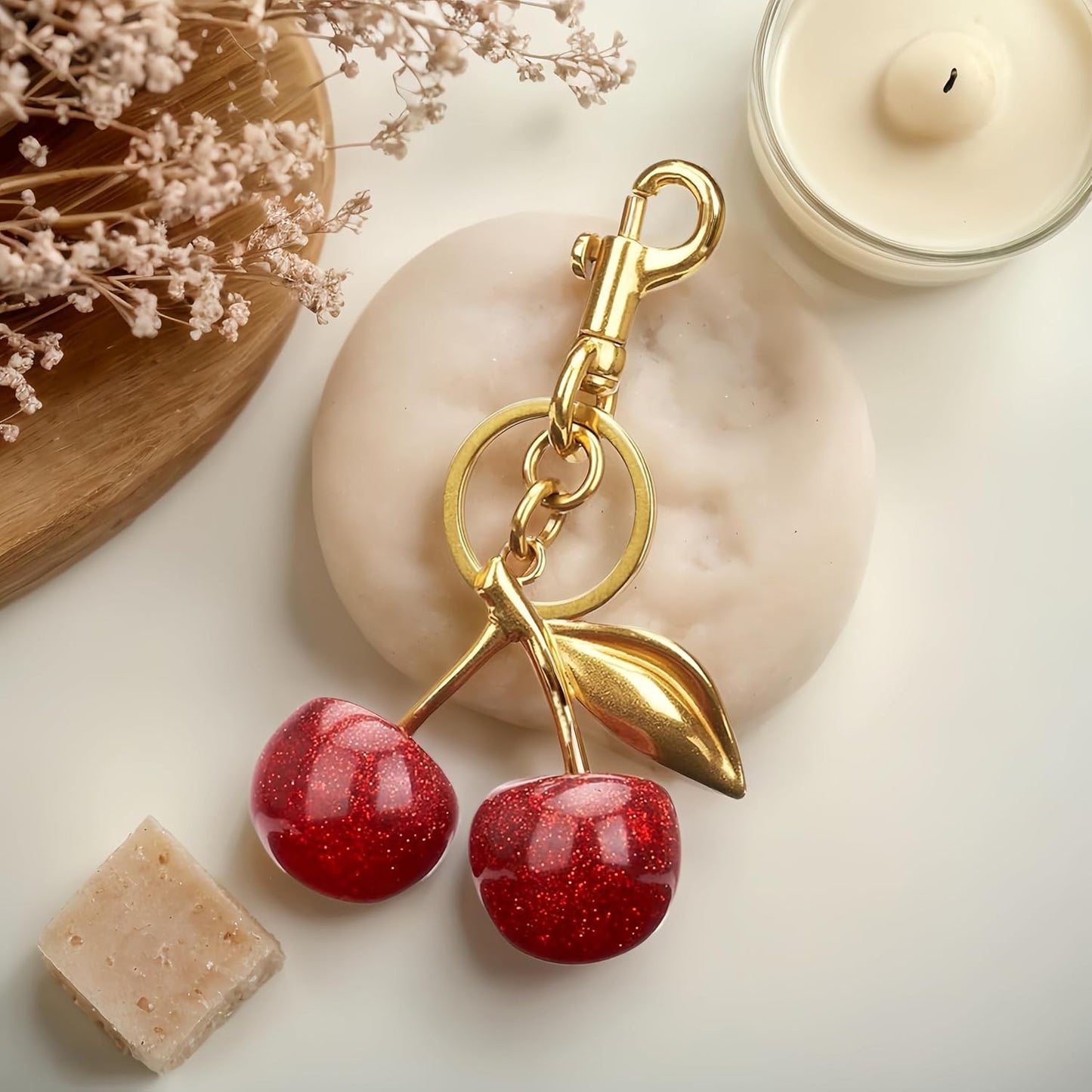 Cherry Bag Charm Purse Charms Keychain- Car Cherry Accessories Keychians Gifts for Women Mom Daughter Gifts Christmas Valentine Bag Accessory