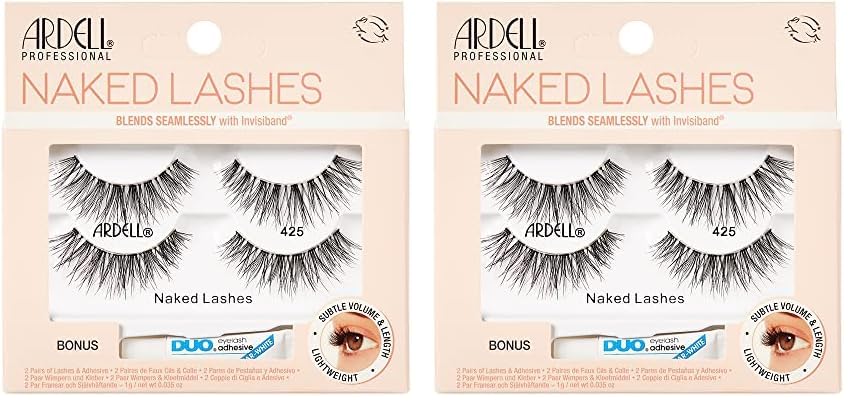 Ardell Naked Lashes 425 2 Pairs with DUO Clear-White Adhesive Subtle Volume & Length (Pack of 2)