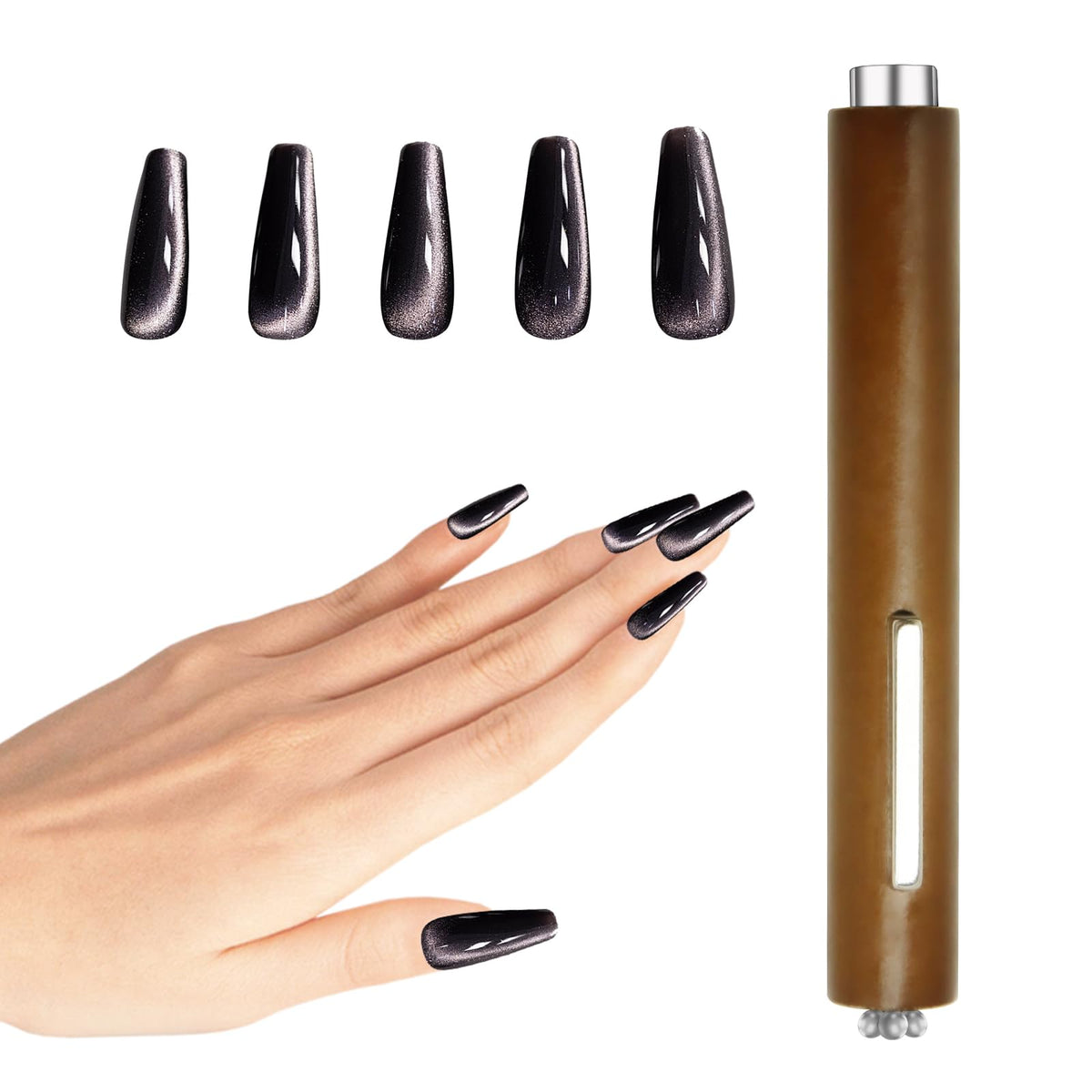3 in 1 Cat Eye Magnet for Nails Cigar Shape Cat Eye Nail Magnet Multi-Function Gel Nail Polish Nails Magnet 3D Nail Magnets for Nail Art  Strong Suction Cat Eye Nails Magnet for Home DIY Salon