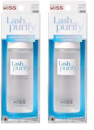 KISS Lash Purify Eye Makeup Remover & False Eyelash Cleanser/Conditioner Gentle 3-in-1 Formula Removes Lash Glue & Waterproof Makeup Net Wt. 50 ml (1.69 US fl. oz.) (Pack of 2)
