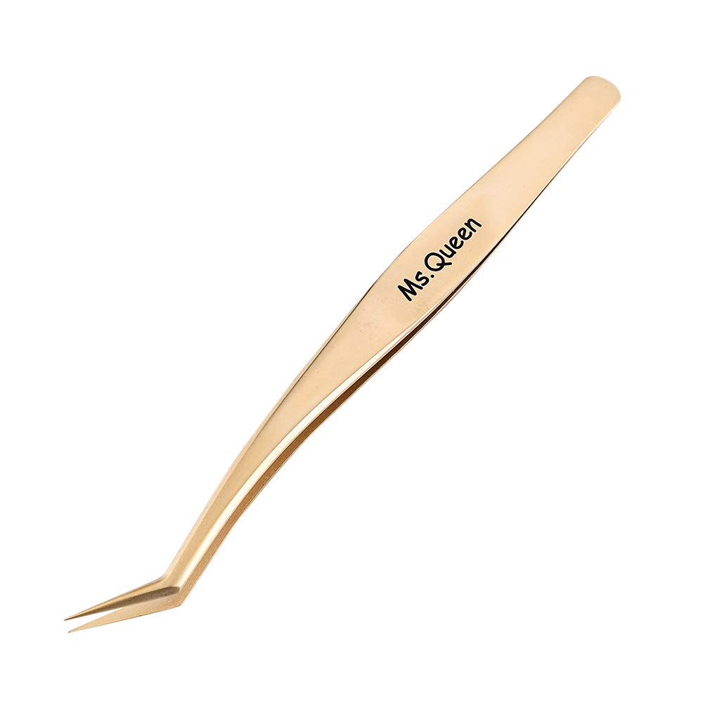 Ms.Queen Eyelash Extension Tweezers Set-Precision Tweezers for 2D-6D Volume&Individual False Lashes Extensions with PU Storage Case-Golden (Volume Tweezers/M003-1)