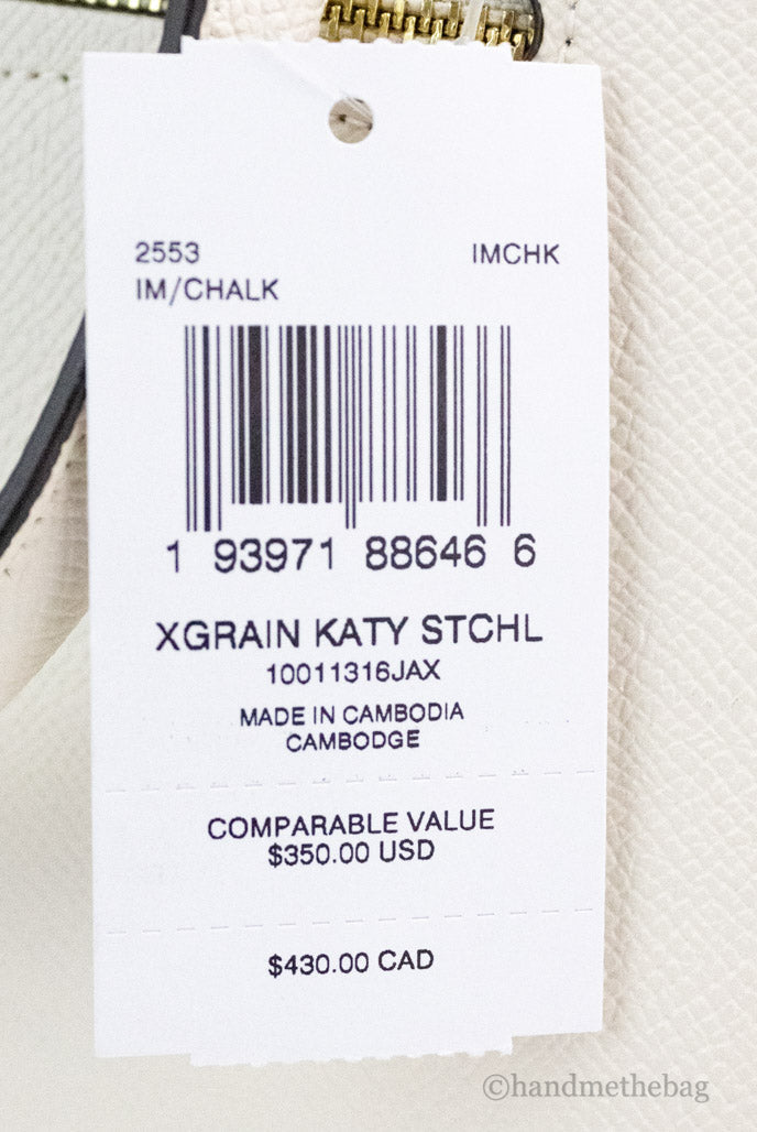 Coach (2553) Katy Medium Chalk Crossgrain Leather Satchel Dome Handbag