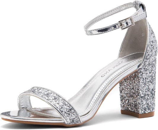 Women'S Low Heels - 3-Inch Chunky Block Heeled Sandals with Ankle Strap | Open Toe Short Heels | Comfy Dressy Strappy Sandals for Wedding, Prom, Office