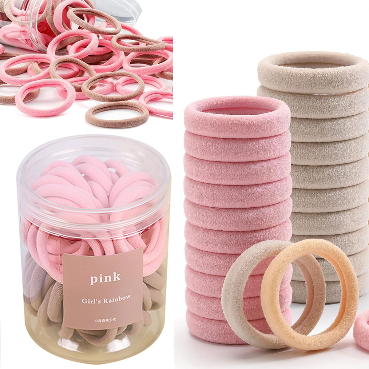 Pink Hair Ties 100 Pcs Seamless Hair Ties Ponytail Holders Hair Accessories hair ties No Damage Thick Hair ties hair ties for women hair bands for girls hair tie for man