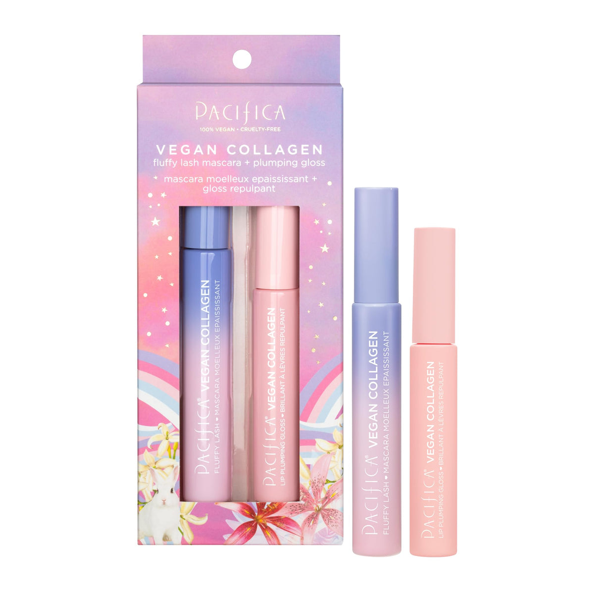 Pacifica Beauty Vegan Collagen Lash and Lip Kit Set Makeup Fluffy Lash Mascara Long Lasting Black Volumizing Mascara Lip Gloss Lip Serum Lip Plumping 0.24 fl oz and 0.19 fl oz (Set of 2)
