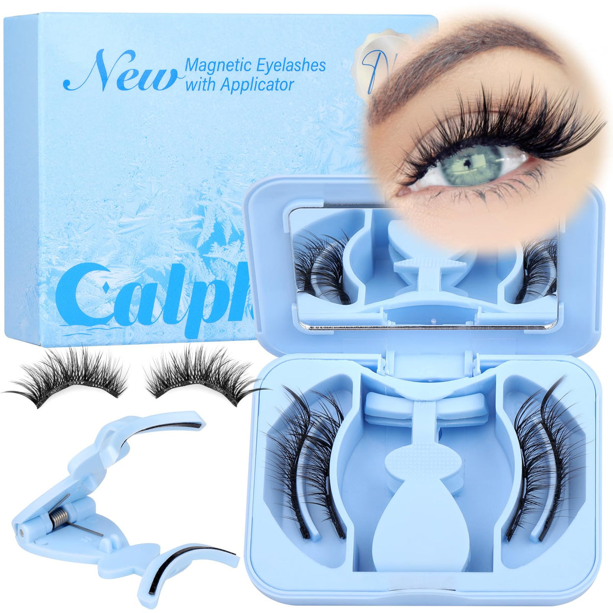 Magnetic Eyelashes with Applicator Reusable Magnetic Lashes Natural Look Cat Eye Magnetic Eyelashes without Eyeliner No Glue Needed False Eyelashes Magnetic Lashes Kit Wispy Magnetic Eyelashes
