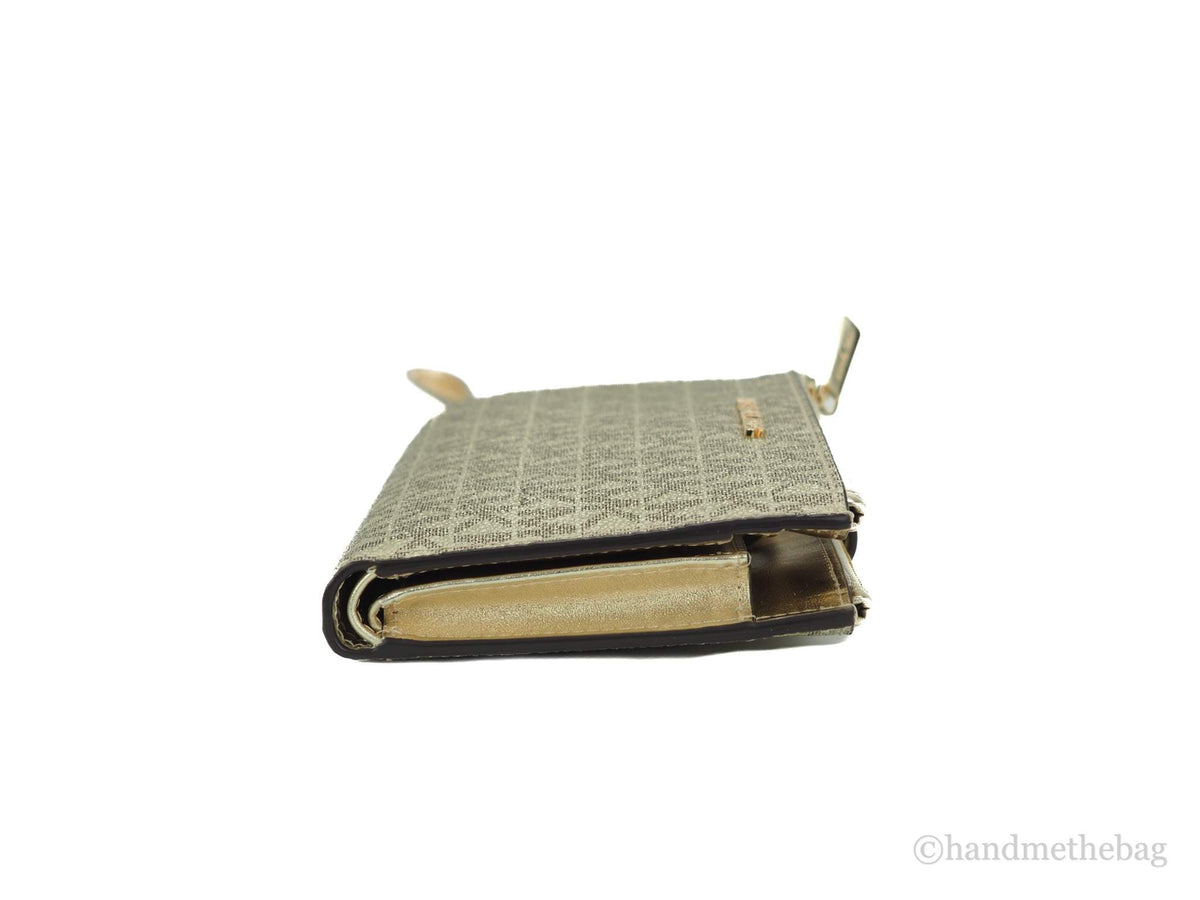 Michael Kors Jet Set Travel Pale Gold PVC Leather Large Double Zip Wrist Wallet