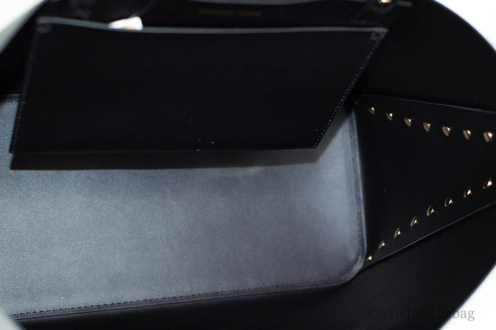 Michael Kors Manhattan Large Black Smooth Leather Studded Shoulder Tote Handbag