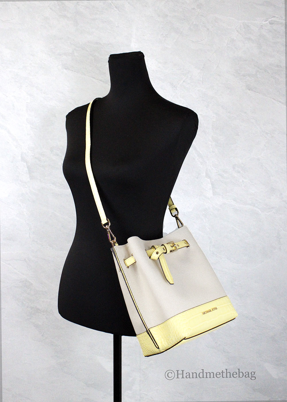 Michael Kors Emilia Small Canvas Snake Print Yellow Bucket Bag