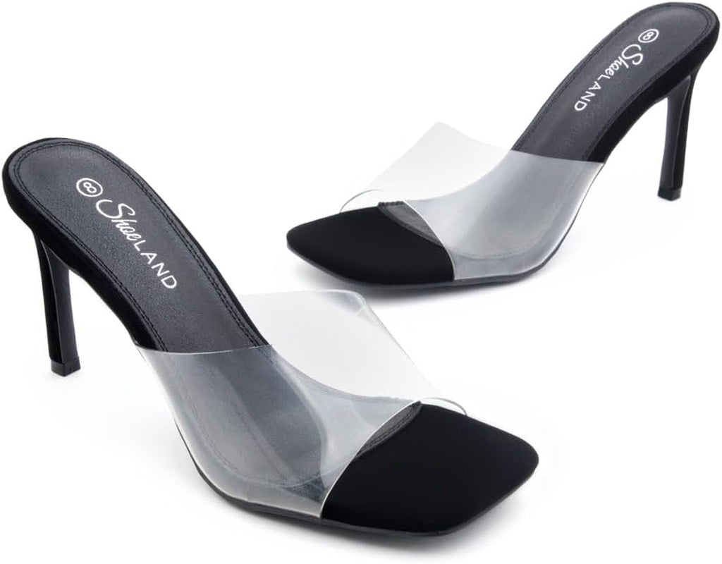 Melrose Women'S High Heels Stiletto Heeled Slides, Square Open Toe One Band Slip-On Heeled Mules – Dressy Clear Heeled Sandals for Prom Party Wedding and Vacation