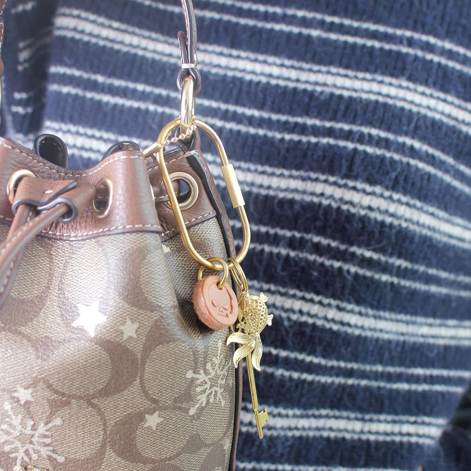 Gold Brass Key Rings, Purse Bag Charms for Handbags, Screw Lock Key Organizer, Carabiner Keychain Clip for Keys