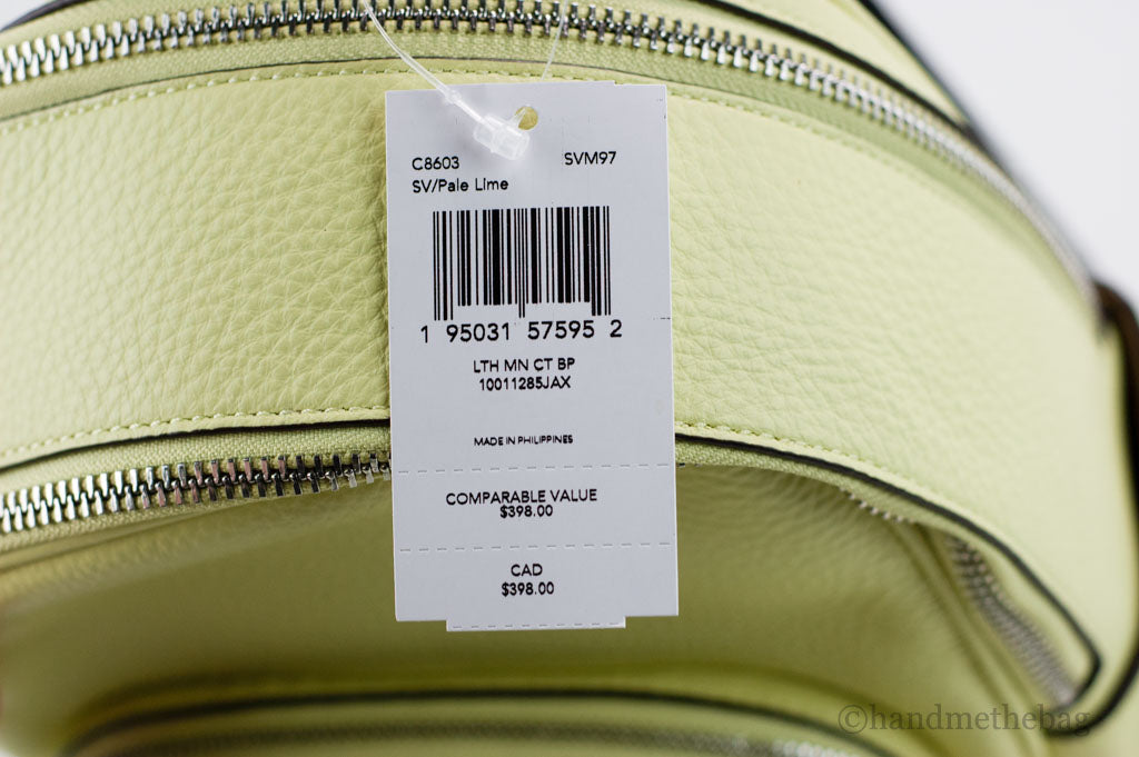 Coach Mini Court Pale Lime Pebbled Leather Shoulder Backpack