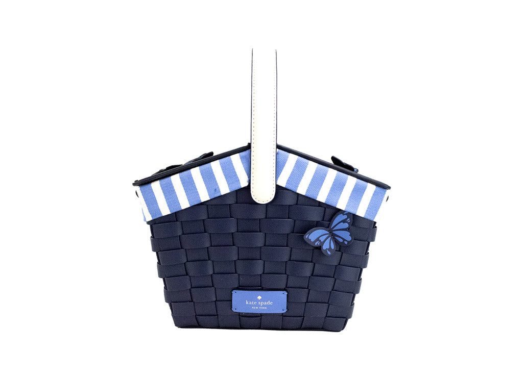 Kate Spade Flutter Fly Navy Blue Leather Picnic Basket Crossbody