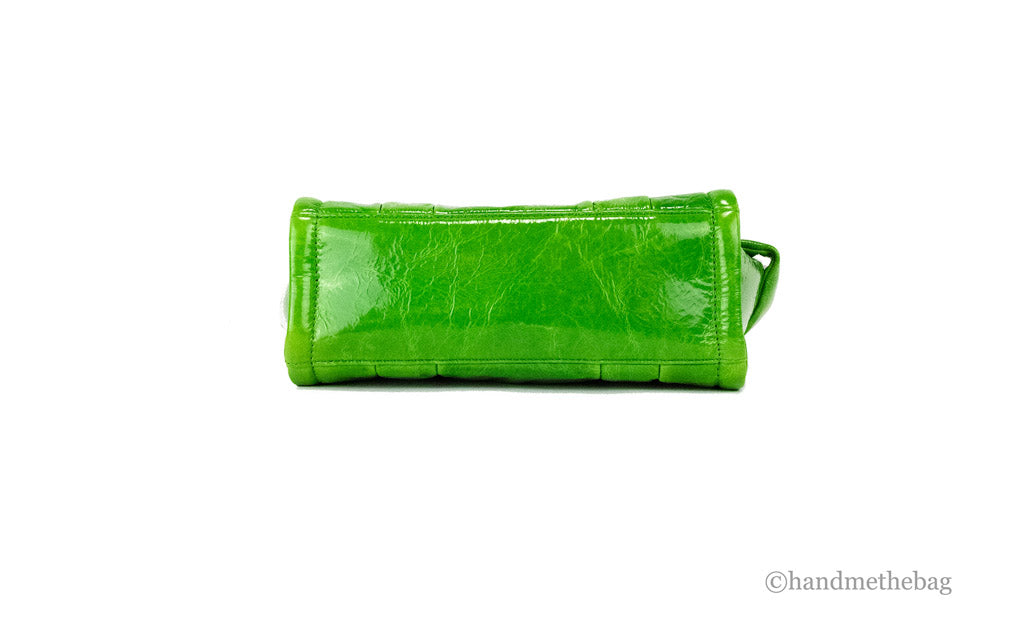 Marc Jacobs The Shiny Crinkle Mini Tote Fern Green Leather Crossbody Handbag Purse