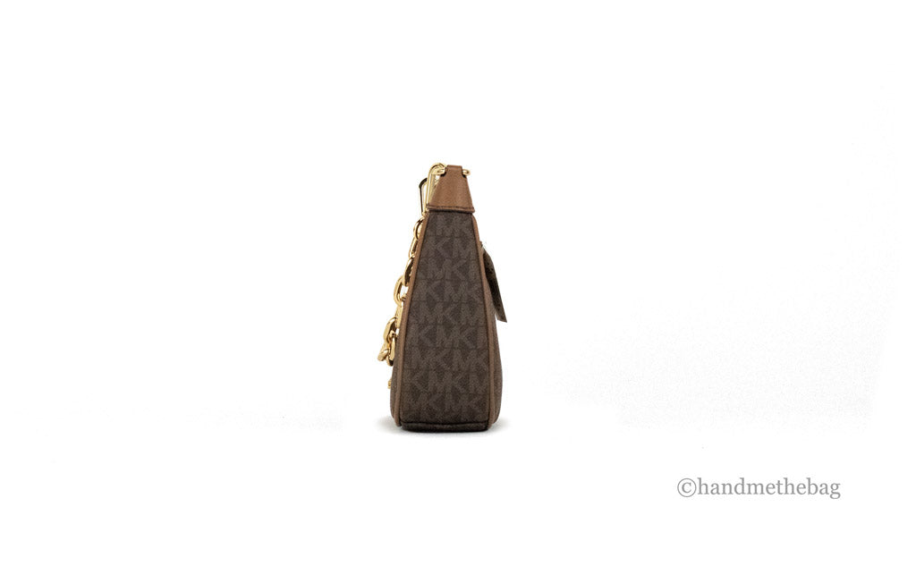 Michael Kors Cora Mini Brown Signature PVC Zip Pouchette Crossbody Handbag