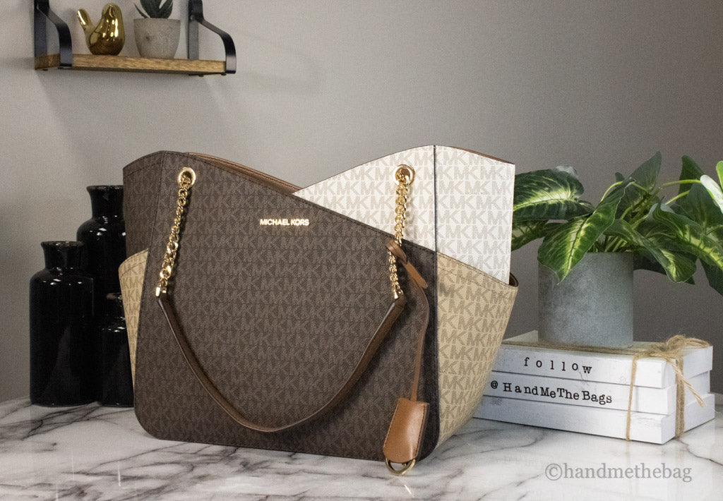 Michael Kors Jet Set Luggage Multi Signature X Cross Chain Shoulder Tote Handbag