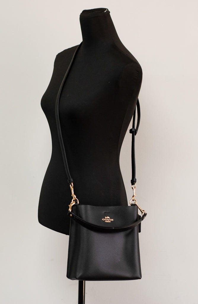 Coach (CA177) Mollie 22 Small Black Doublefaced Leather Bucket Crossbody Handbag