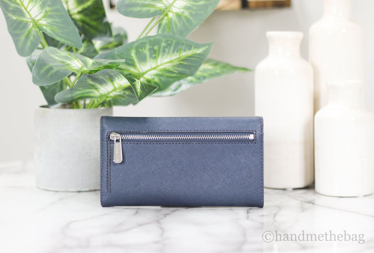 Michael Kors Jet Set Travel Leather Navy Large Trifold Wallet Clutch