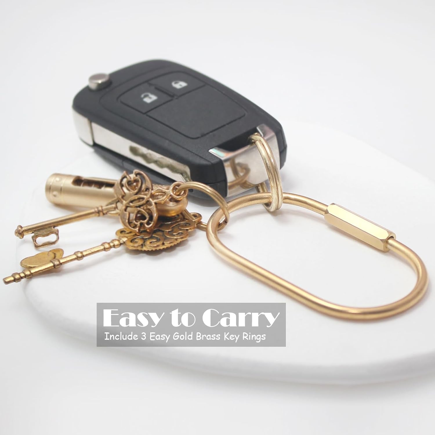 Gold Brass Key Rings, Purse Bag Charms for Handbags, Screw Lock Key Organizer, Carabiner Keychain Clip for Keys