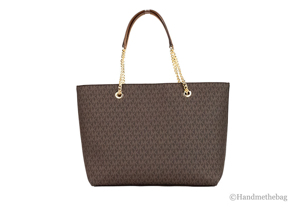 Michael Kors Jet Set Medium Brown Zip Chain Tote