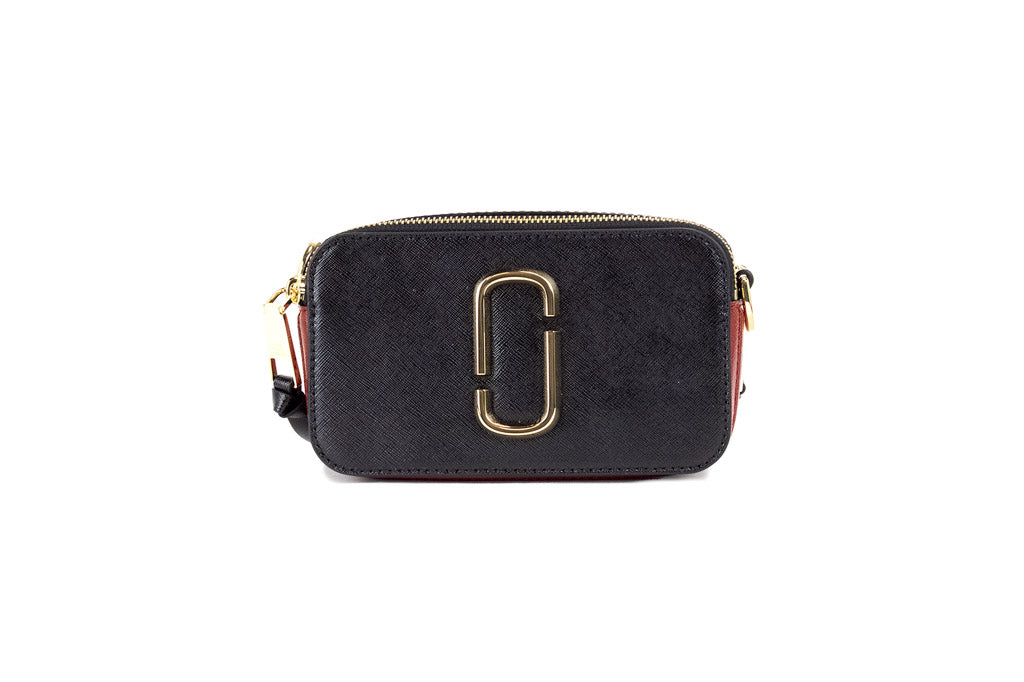Marc Jacobs The Colorblock Snapshot Black Red Saffiano Leather Shoulder Handbag
