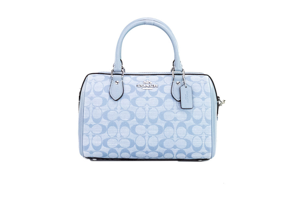 Coach Rowan Medium Cornflower Chambray Canvas Satchel Crossbody Handbag