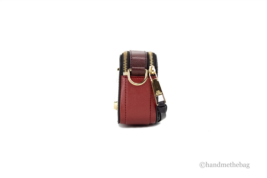 Marc Jacobs The Colorblock Snapshot Black Red Saffiano Leather Shoulder Handbag