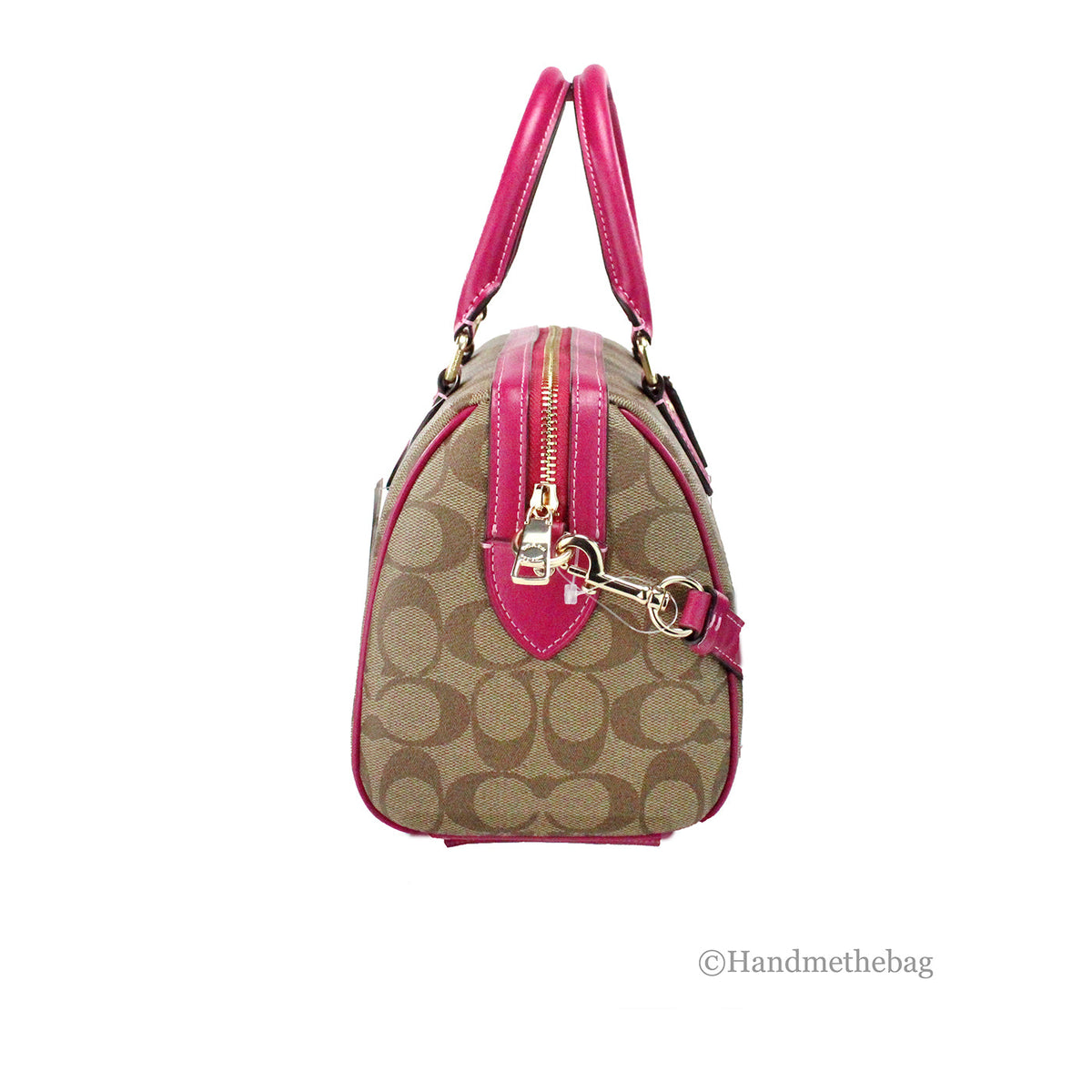 Coach Rowan Khaki Cerise Signature Canvas Medium Satchel Bag