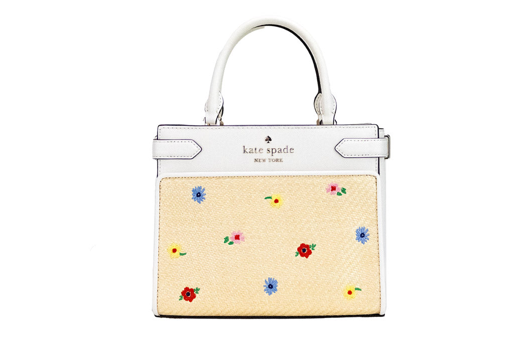 Kate Spade Staci Small Garden Bouquet Straw Leather Satchel