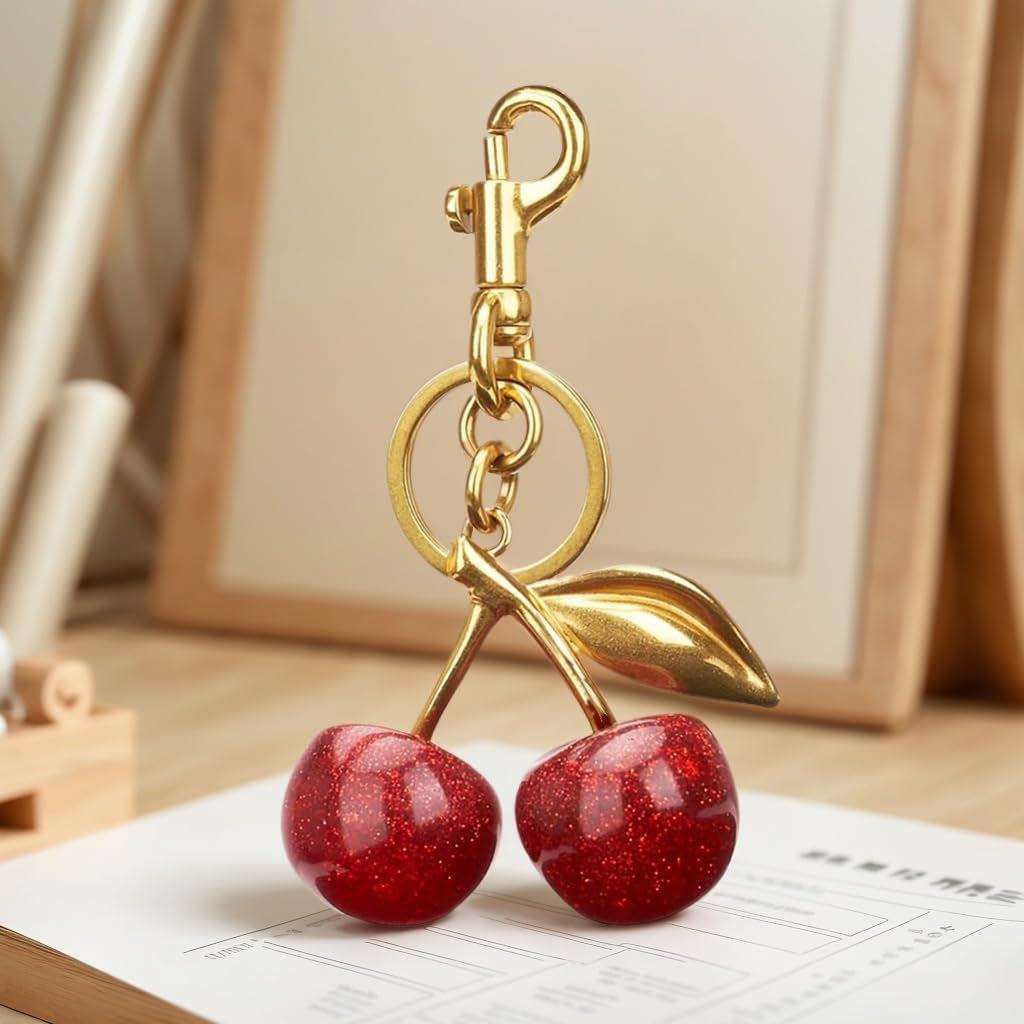 Cherry Bag Charm Purse Charms Keychain- Car Cherry Accessories Keychians Gifts for Women Mom Daughter Gifts Christmas Valentine Bag Accessory
