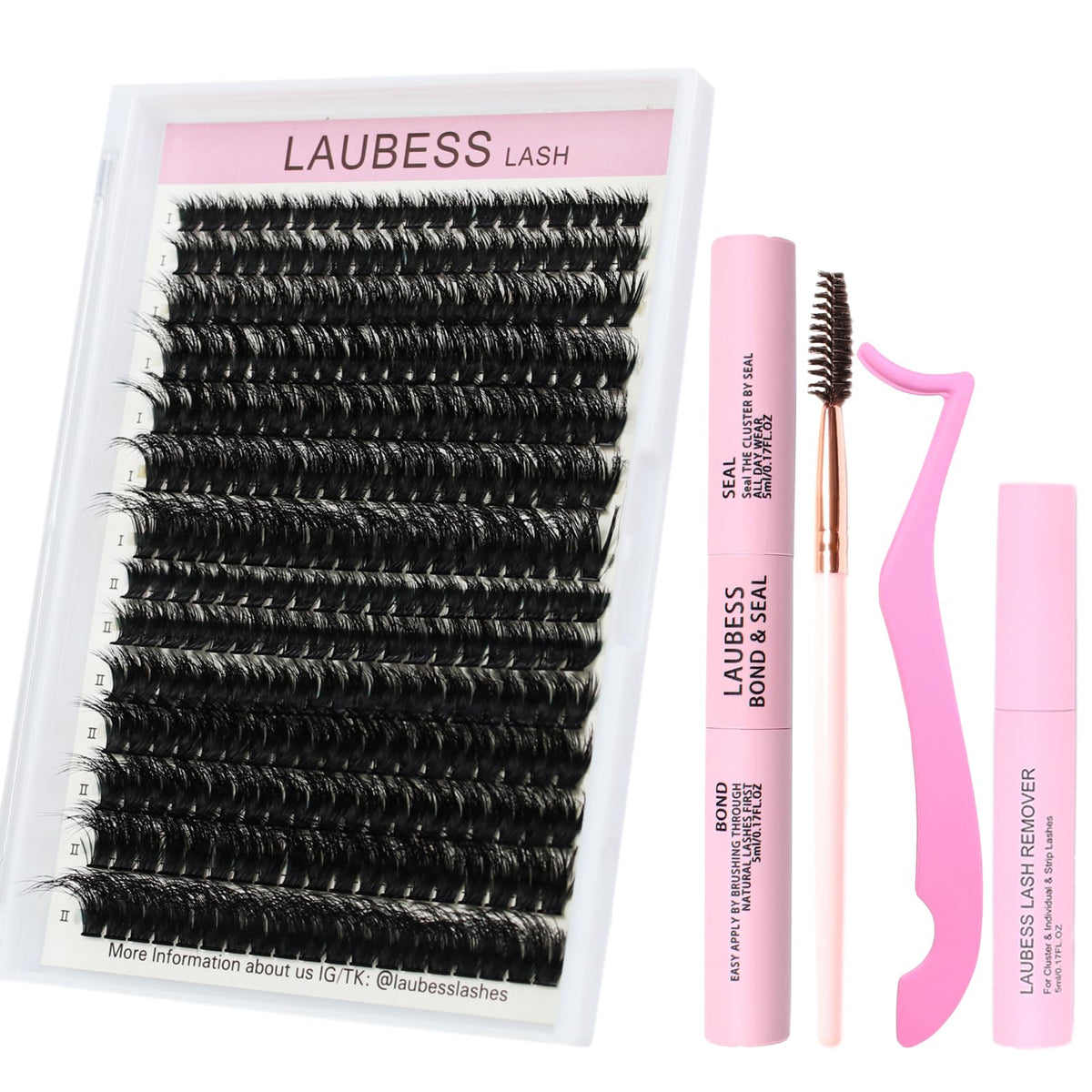 Lash Extension Kit 60D 80D Fluffy 3D Lash Clusters Kit Lash Bond and Seal Individual Lashes Kit Remover&Tweezers&Brush Eyelash Extension Kit (60D/80D-07D-8-18mm)