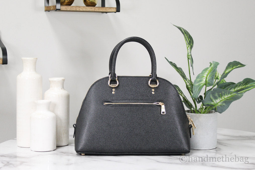 Coach (2553) Katy Medium Black Crossgrain Leather Satchel Dome Handbag