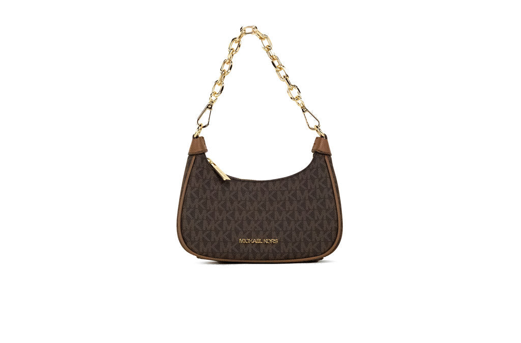 Michael Kors Cora Mini Brown Signature PVC Zip Pouchette Crossbody Handbag