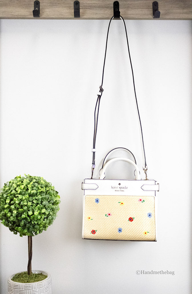 Kate Spade Staci Small Garden Bouquet Straw Leather Satchel