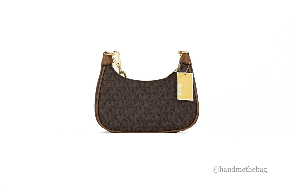 Michael Kors Cora Mini Brown Signature PVC Zip Pouchette Crossbody Handbag