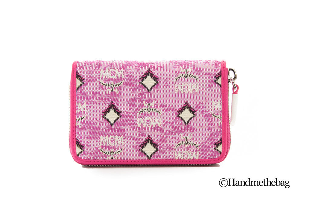 MCM Mini Veritas Hot Pink Denim Coin Pouch Wallet
